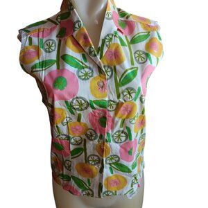 Women's Small 32 Vintage Top 60's Atomic Sanforized Floral Sleeveless Mod Japan